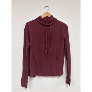 Pact Organic Burgandy Waffle Knit Cowl Neck Sweatshirt